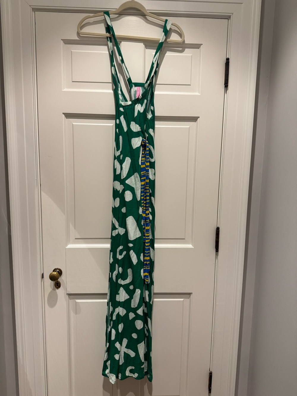 Like New! Anthro Green and White Abstract Maxi Dress with Side Slit - Picture 4 of 6
